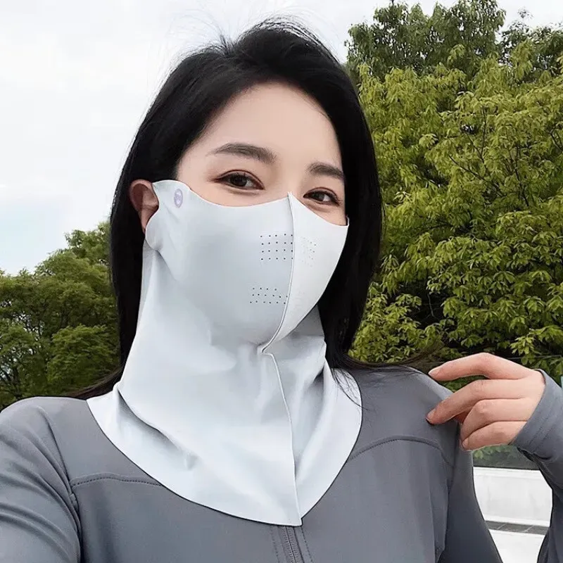 1PC Sonnencreme Maske Sommer Outdoor Sport Frauen Sonnenmasken Atmungsaktive Haut-freundliche Eis Seide Maske Große Bereich Gesicht Abdeckung mode