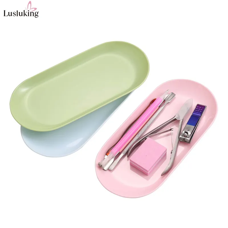 Stilvolles, ovales, einteiliges Nail-Art-Aufbewahrungstablett aus PP-Material, langlebiger Pastellfarben-Platten-Organizer für Nagelwerkzeuge, Schönheitszubehör