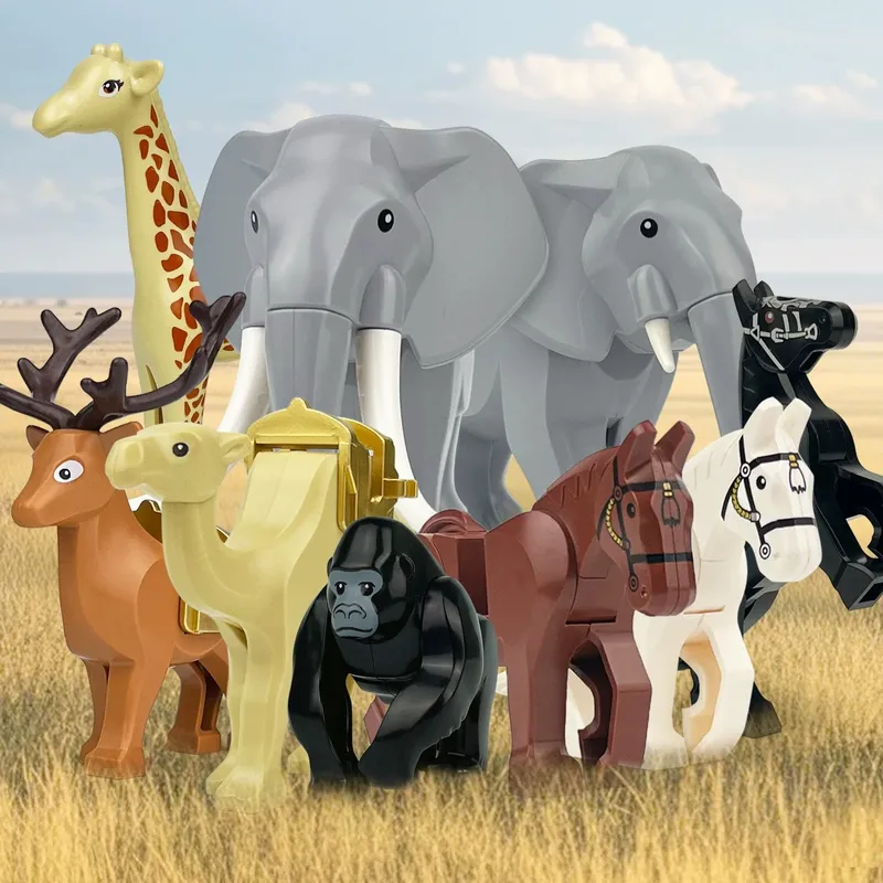 NEUE Tiere Welt Szene Elefant Männlicher Elefant Kamel Elch Gorilla Giraffe Pferd Teile Bausteine Modell Sets Ziegel Kinder Kits