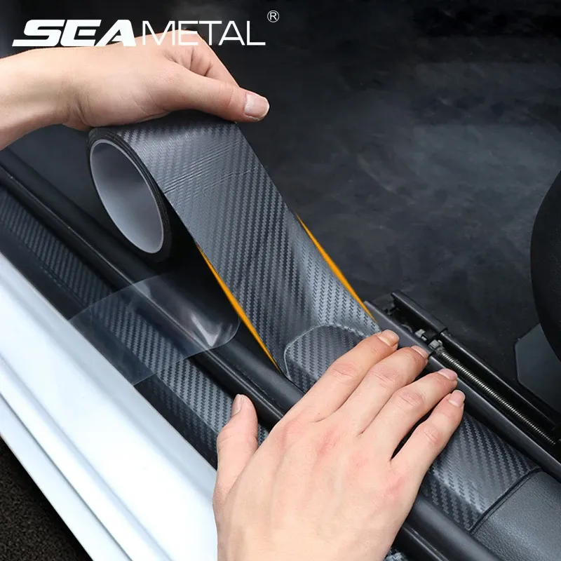 SEAMETAL 3D Carbon Faser Auto Schwelle Schutz Film Anti Scratch Wasserdichte Auto Aufkleber für Auto Tür Sill Kantenschutz