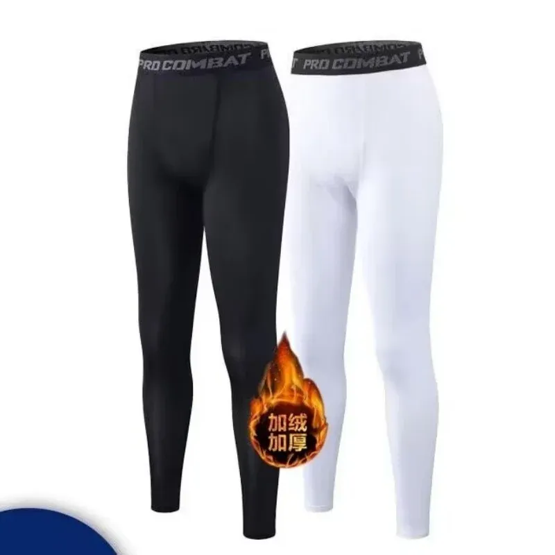 Neue Herren Pro-Basketball-Fußball-Lauf-Sport-Fitness-Trainings-Leggings Hochelastische Unterzieh-Hosen für Herbst und Winter mit Fleece-Futter