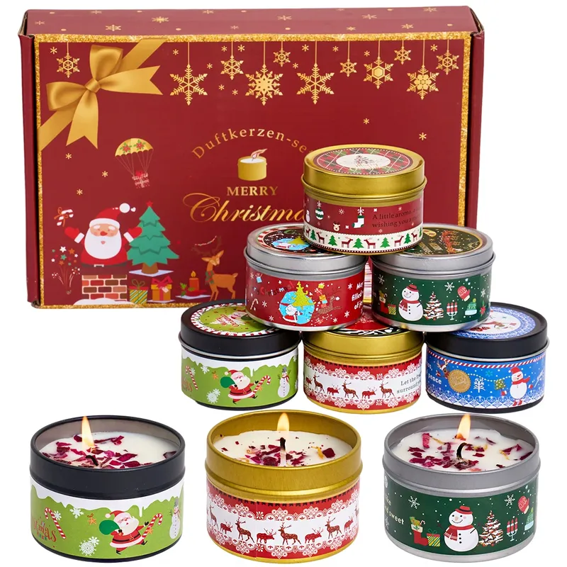 Weihnachtsduftkerzen-Set, Geschenk, Duftkerze, Glas, rauchfrei, romantischer Weihrauch, Aromatherapie-Kerze, Stonedried Flower, Sojawachs
