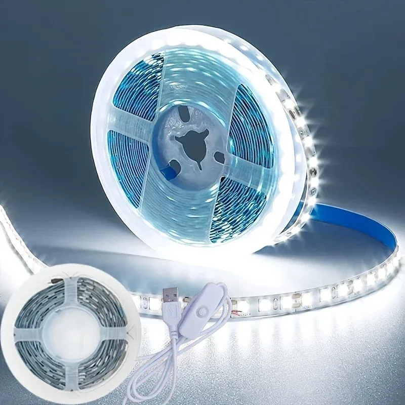 5 V USB-LED-Lichtleiste, Knopfschalter, flexibles Band, SMD3528, Klebeband, 60 LEDs/m, für TV-Hintergrundbeleuchtung, Weihnachten, DIY-Party-Dekoration