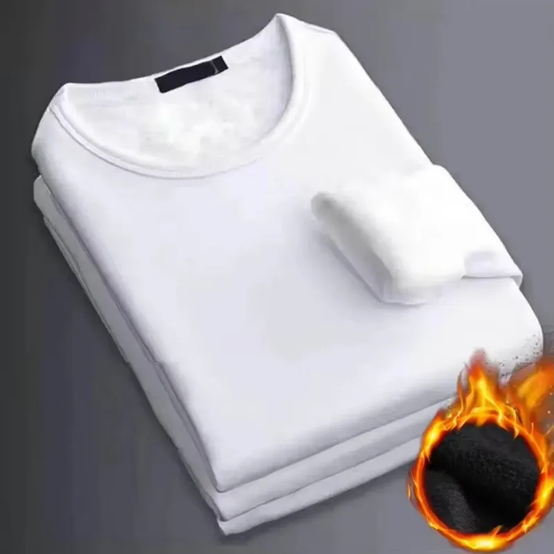 Winter-Herren-Thermo-Unterwäsche-T-Shirt mit langen Ärmeln, Fleece-Unterhemd, Rundhals-Shirt, modisches, samtgefüttertes T-Shirt