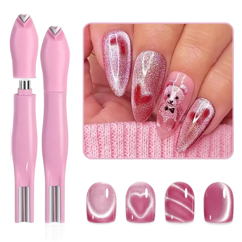3-in-1 Katzenaugen-Nagel-Magnetstift mit Herz- und Schlangenmuster für French Maniküre und UV-Gel-Lack-Effekt
