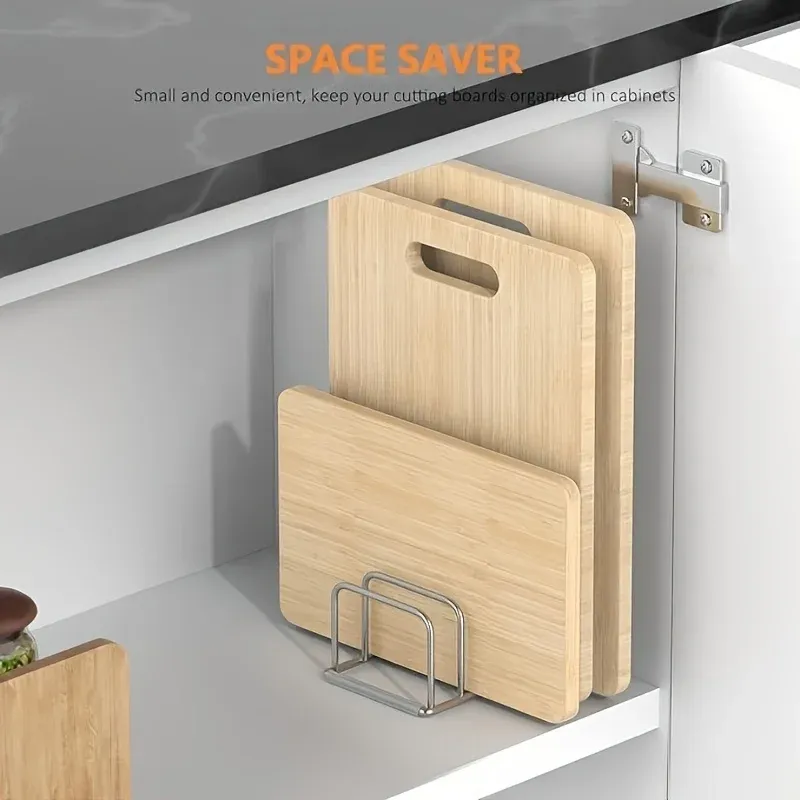 1 Stück platzsparende Topfdeckel- und Schneidebrett-Organizer-Kombination aus Edelstahl – robustes Arbeitsplattenregal mit nicht schüttelndem Design