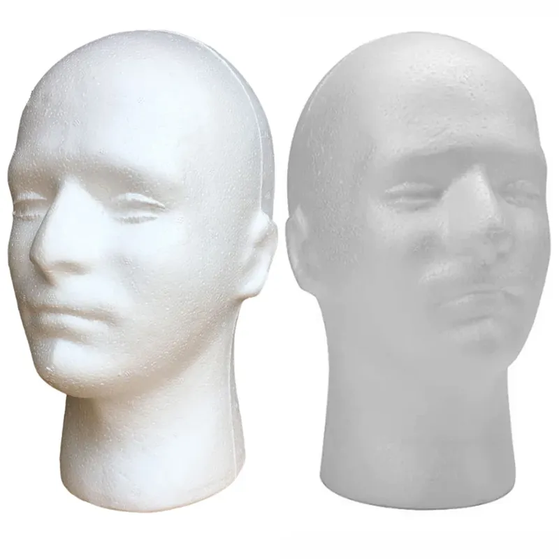 1 stücke Männlichen Styropor Schaum Mannequin Puppe Kopf Modell Hut Gläser Perücke Display Männlich Weiß Schaum Mannequin Kopf Halter Stehen rack