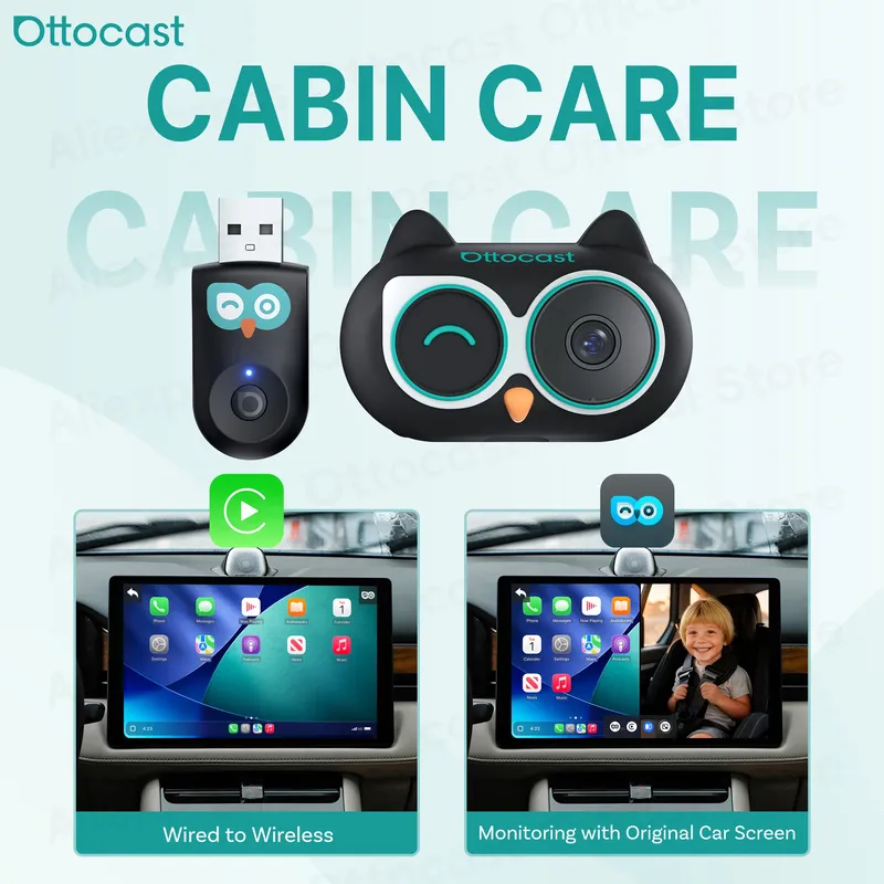 Ottocast Cabin Care Adapter Drahtlose CarPlay Auto HD Kamera für Baby Kinder Auto Zubehör für Hyundai Benz Audi Chevrolet Kia