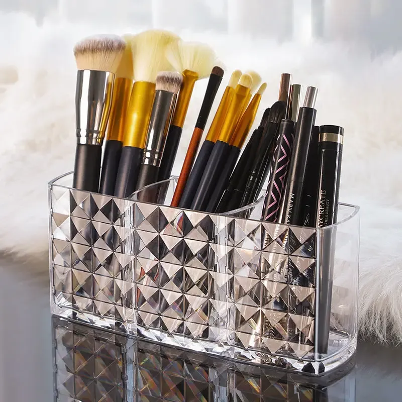 Transparenter Kosmetik-Organizer aus Acryl – 3-stufige Make-up-Pinsel- und Lippenstift-Aufbewahrungsbox ohne Deckel für Badezimmer und Make-up-Schreibtisch