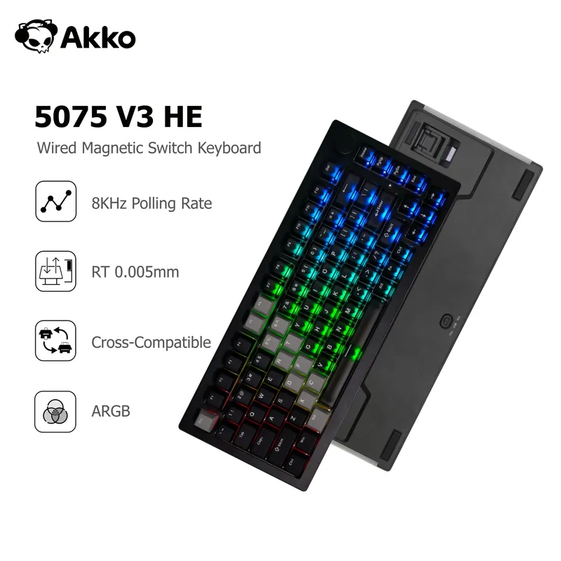 Akko 5075 V3 HE Magnetische Tastatur 75% Anpassbare Mechanische Gaming-Tastatur Schnellauslöser 0,005mm 8K Polling-Rate ARGB