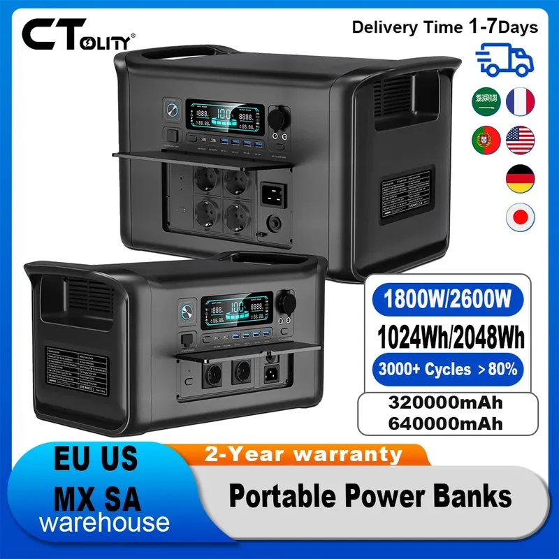 CTOLITY AP1000 AP2000 1800W 2400W Tragbare Mobile Powerstation Solargenerator LiFePO4-Batterie Outdoor-Camping Energiespeicher