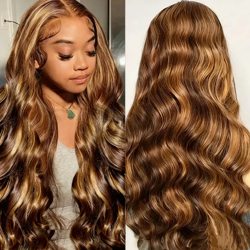 Honigblonde P4/27 farbige Körperwelle Highlight Echthaarperücke 13x6 HD Lace Frontal Perücke vorgezupfte 13x4 HD Lace Front Hair Perücken