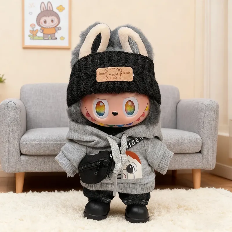 15-17 cm Labubu Plüsch Puppe Kleidung Mode Hoodie Hosen Set Für Labubu Idol Puppen Trendy DIY Puppe Labubu tuch Zubehör Geschenk