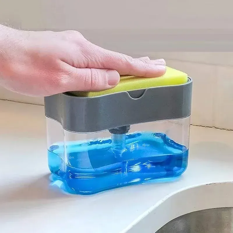 Automatischer Seifenspender, Flasche für Waschmittel, Flüssigkeit, Küche, Spülmittelspender, Küchenschwammspender, manuelle Seifenpumpe, 380 ml