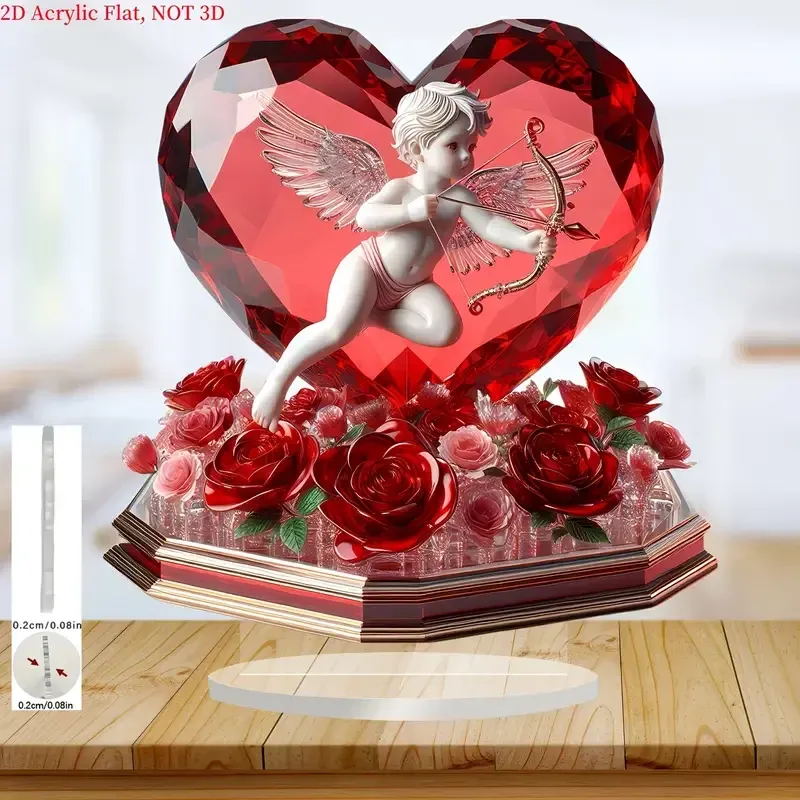 Amor und Rosenherz-Dekoration, rote Blume, Valentinstagsgeschenk, klassisch, romantisch, Zuhause, Büro, Urlaub, Ornament