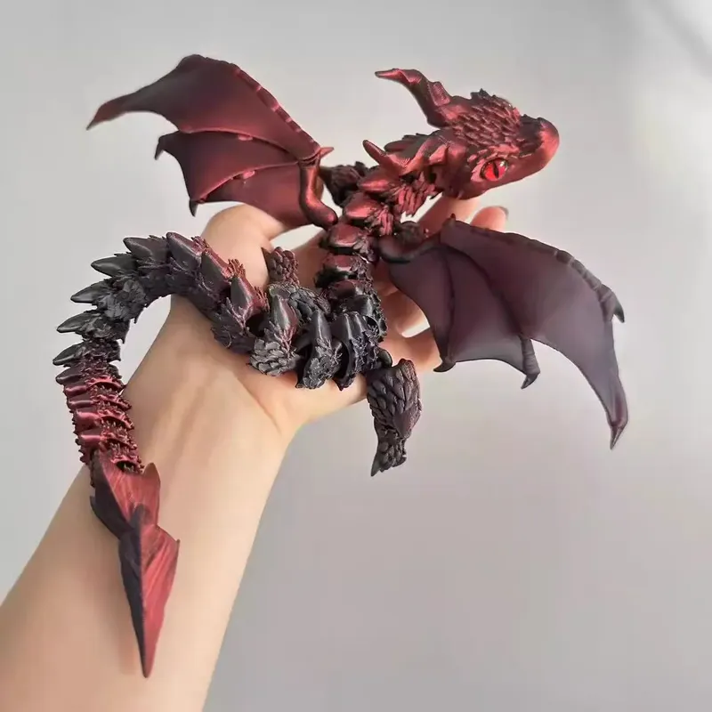 2025 3D-gedruckte bewegliche chinesische Drache, Simulationsfigur, Spielzeug mit großen Hörnern, Flügeln und kleinen Ornamenten als Geschenk