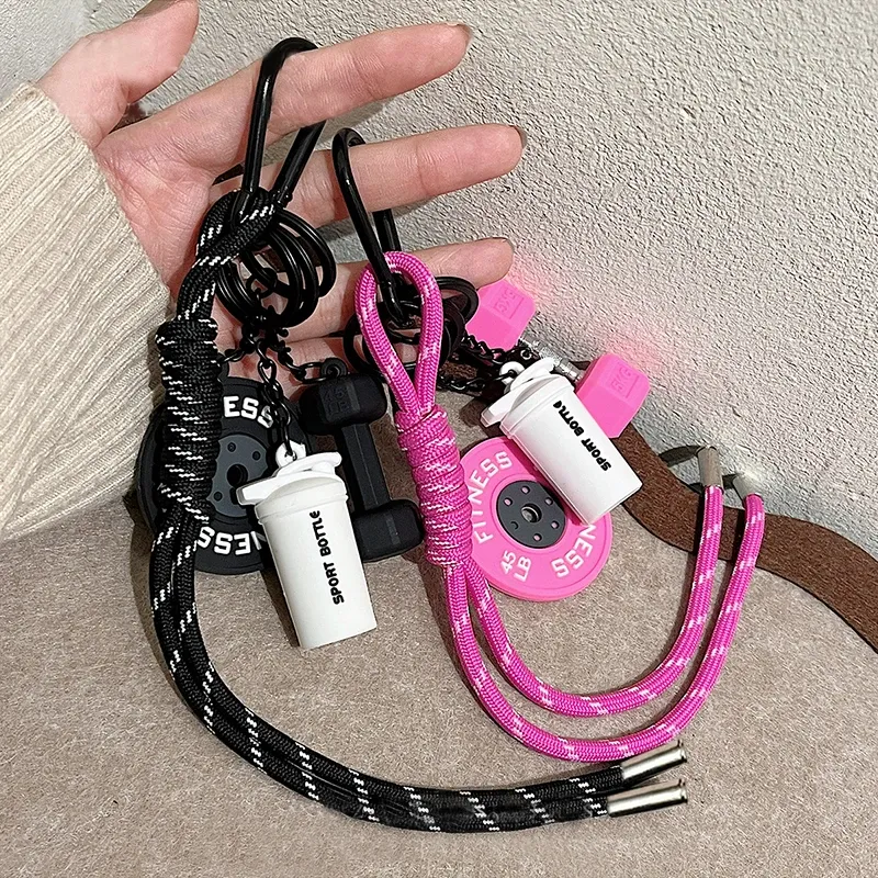 Handgewebter Fitness-Schlüsselanhänger, Mini-Hantel, Anti-Verlust, für Fitnessstudio, Liebhaber, Schlüsselanhänger, DIY-Schmuckstück, Nylonseil, Anhänger, Fitness-Enthusiasten