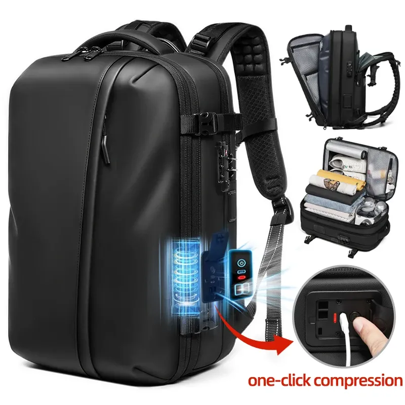 Herren-Reiserucksack, ein Klick, Startpumpe, Vakuumkompression, 17-Zoll-Laptop-Rucksack, Wandern, Business, 60 l, erweiterter Schulrucksack
