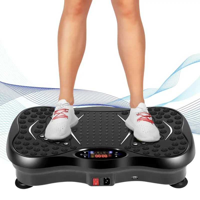 Vibrationsplattenmaschine, 99 Geschwindigkeitsstufen und Bluetooth-Lautsprecher, mit Widerstandsbändern, Körpertraining, Fettverbrennung, Gewichtsverlust und Formung