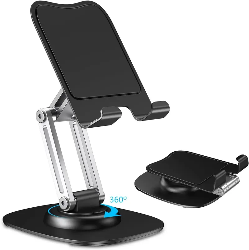 Faltbarer Desktop-Telefonständer aus Aluminiumlegierung mit 360° °   Drehbarer Metallsockel, faltbarer und verstellbarer Pad-/Tablet-Halter