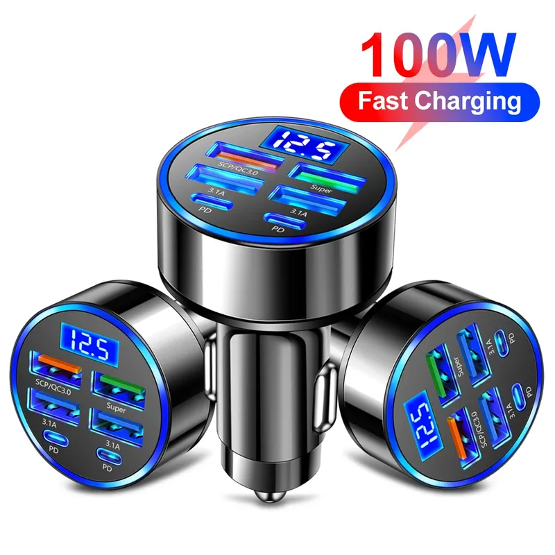 100w 6 Ports USB C Auto ladegerät PD Schnell ladung Universal Typ C Autotelefon Lade adapter für iPhone Samsung Huawei Xiaomi QC 3,0