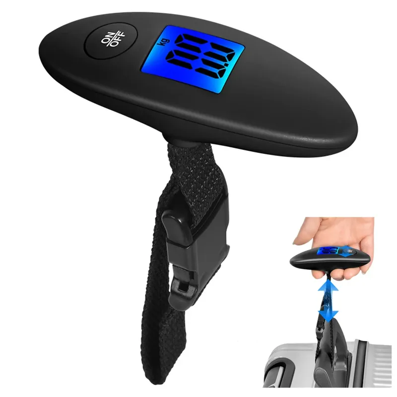 40 kg/100 g tragbare Gepäckwaage, blaue Hintergrundbeleuchtung, digitale Hängewaage für Reisen, mit Gurtband, LCD, digitales elektronisches Gepäck