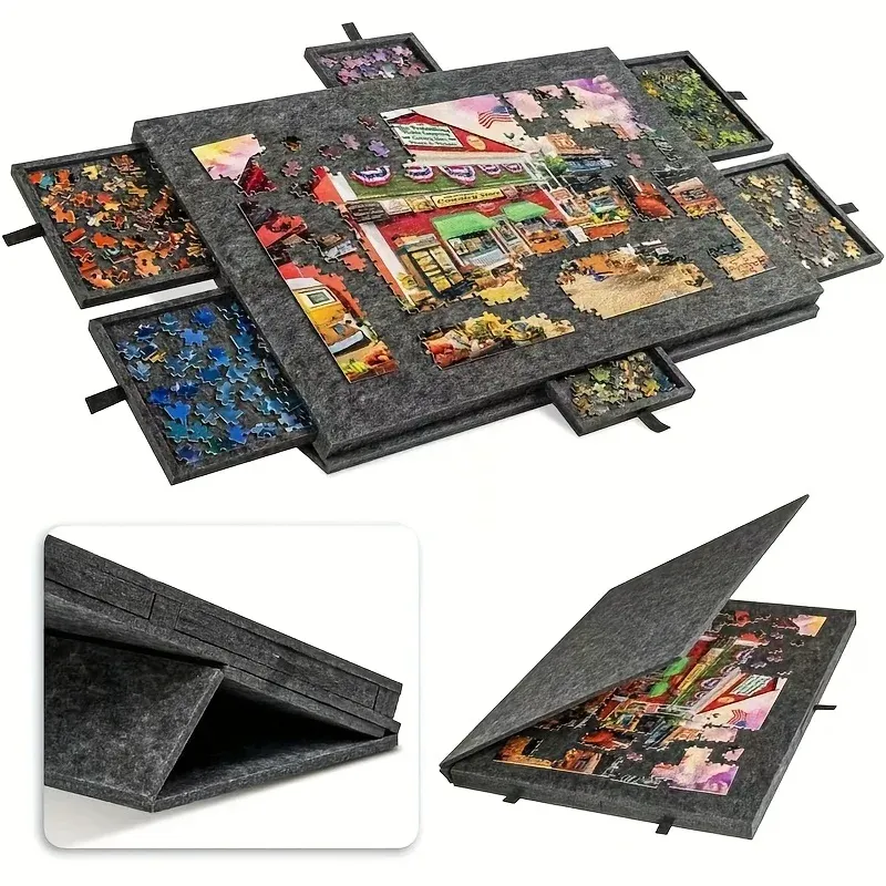 7 Stück tragbare Puzzle-Schreibtischdekoration mit 6 Schubladen – künstlerischer Organizer aus Polyesterfaser, dekorative Puzzle-Aufbewahrung für Zuhause, Desktop-Kunst