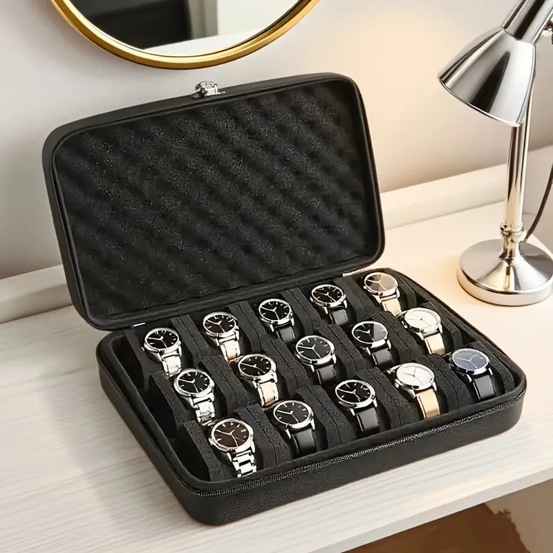 Fortschrittliche Uhren-Aufbewahrungsbox, 15-Kartensteckplatz-Uhren-Aufbewahrungsbox, tragbare Schmuck-Aufbewahrungsbox, Vitrine, geeignet für Zuhause