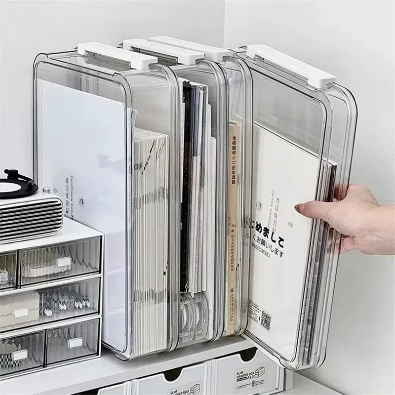 Transparente Acryl-Aufbewahrungsbox für Schreibtisch, A4-Datei-Organizer für Dokumente und Prüfungspapiere, Staubdichter Kartenhalter für den Haushalt