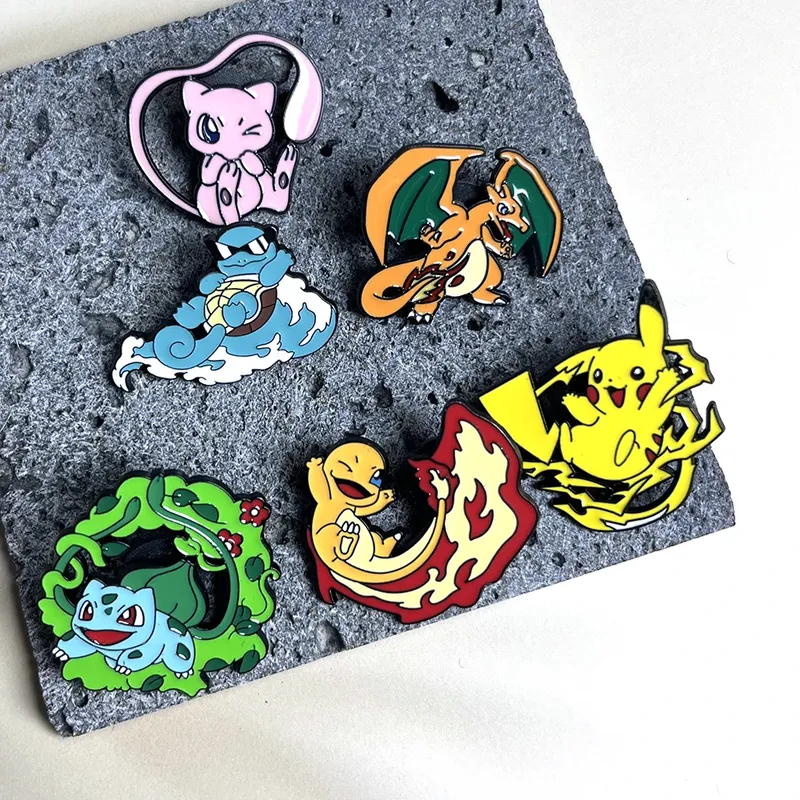6-teiliges Kawaii Anime-Pins-Set, Emaille-Brosche, Metall-Abzeichen, Schmuck für Kleidung, Rucksack-Accessoires – Squirtle Pikachu, kreatives Geschenk