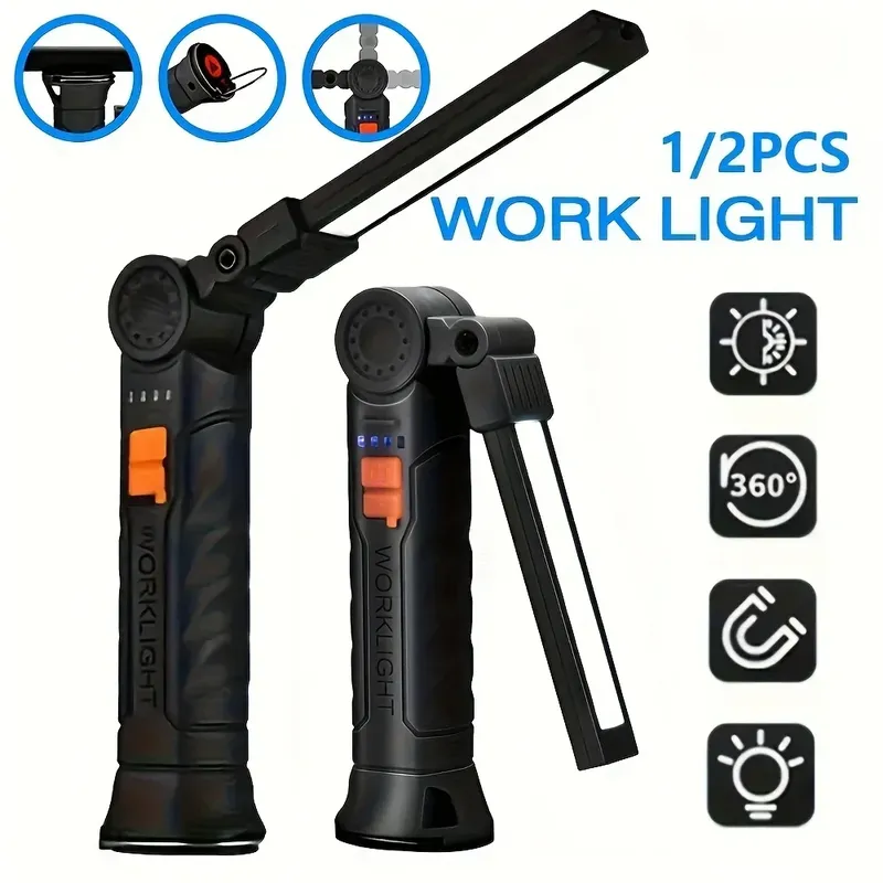 Tragbare COB-LED-Taschenlampe, wiederaufladbare Arbeitsleuchte mit magnetischer Lanterna-Hängelampe mit eingebauter Batterie, Camping-Taschenlampe
