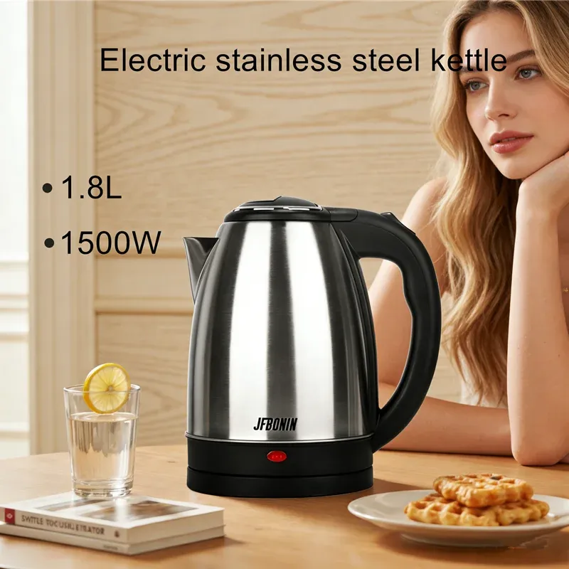 JFBONIN 1,8L Elektrischer Edelstahl-Wasserkocher 220V mit Trennbarem Boden, Rostbeständig und Langlebig für Zuhause und Reisen