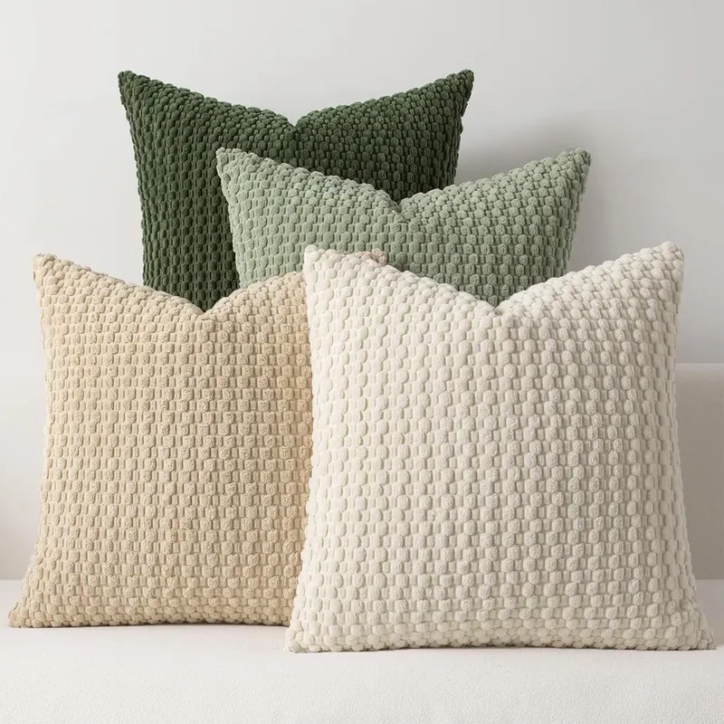 1 Stück weicher Kissenbezug im Boho-Stil mit modernem, doppelseitigem Design, Bauernhaus, neutral, dekorativ, Heimdekoration, gestreift, quadratisch aus Cord - 6.62 EUR