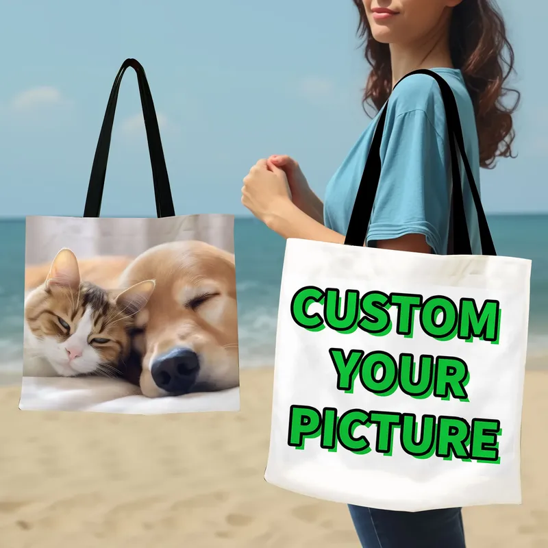 Benutzerdefinierte Foto-Einkaufstasche, personalisierte wiederverwendbare Einkaufstasche für Lebensmittelgeschäfte mit faltbarem Design, Polyester-Aufbewahrungstasche