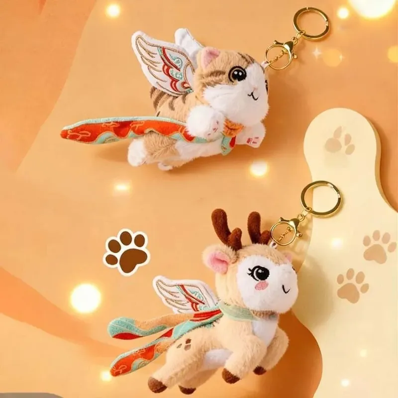 Chinesischen Stil Dunhuang Fliegende Katze Anhänger Nette Plüsch Spielzeug Cartoon Neun-Farbige Hirsch Schlüsselbund Pp Baumwolle Nette Plüsch Puppe schlüssel Ring