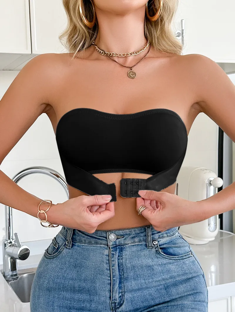 Sommerlicher, einfarbiger, trägerloser, kabelloser Damen-BH, Bralette mit Vorderverschluss, Push-up-BH, bequemer, ungepolsterter BH
