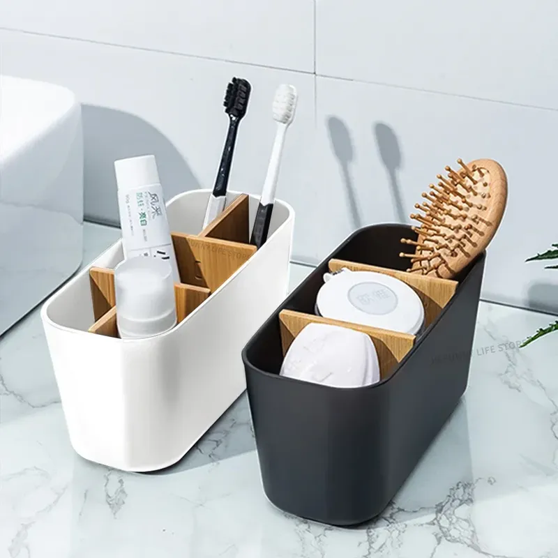 Bambus Elektrische Zahnbürste Halter Rasierer Make-Up Pinsel Lagerung Box Zahnpasta Zahnbürste Ständer Badezimmer Zubehör