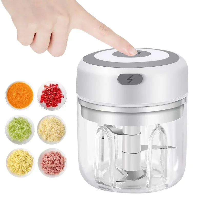 250ML Elektrischer Knoblauchzerkleinerer Multifunktionaler Fleischzerkleinerer Kabelloser Tragbarer Mixer für Babynahrung