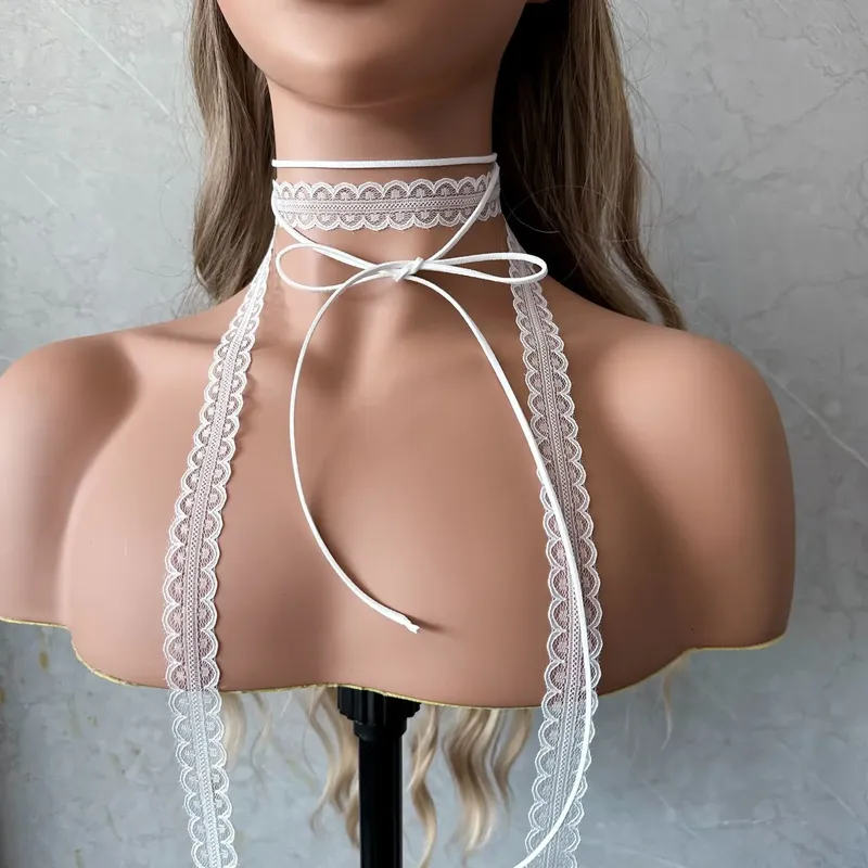 Mehrschichtige Spitzenhalskette im Ballett-Stil, süße und vielseitige Halskette mit Schlüsselbein-Halsband aus Seidenschalband