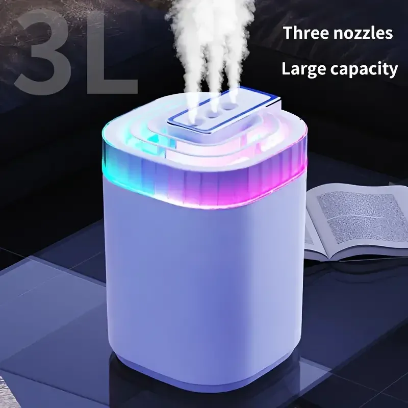 3L Ultraschall-Luftbefeuchter, Luftbefeuchter mit kühlem Nebel, Nachtlicht und drei Düsen, leiser aromatischer USB-Luftbefeuchter für Zuhause