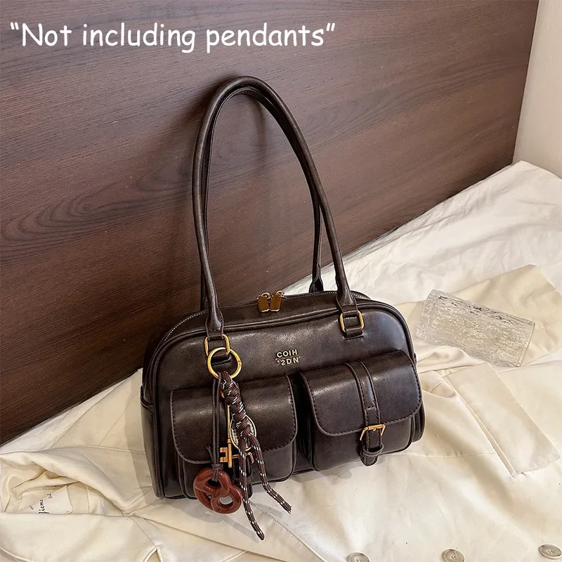 Damen-Umhängetasche aus einfarbigem Retro-Kunstleder mit mehreren Taschen, großem Fassungsvermögen, exquisiter und modischer Handtasche