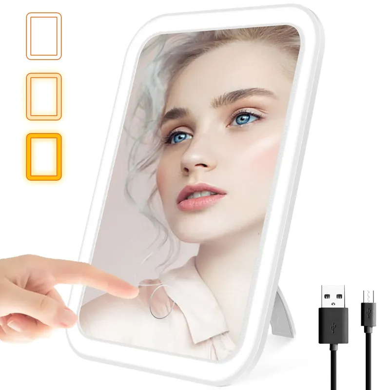 LED-Make-up-Spiegel, beleuchteter Kosmetikspiegel mit Ständer, dimmbar, Fülllicht, Len für Zuhause, Schlafzimmer, Schreibtisch, Reisen, tragbarer Kosmetikspiegel
