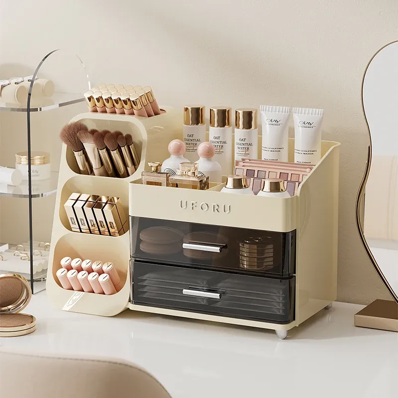 Uforu Back to School Kosmetik-Aufbewahrungsbox – großes Fassungsvermögen, multifunktionaler Organizer für Studentenschlafsaal-Tische