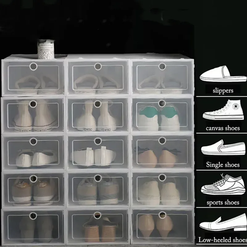 6er-Pack transparente Schuhbox-Schuh-Organizer, verdickt, faltbar, staubdichte Aufbewahrungsbox, stapelbarer kombinierter Schuhschrank. Verkauf