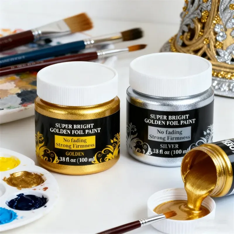 Wasserfeste 100 ml/3,4 oz goldene/silberne Farbe, metallische Acrylfarbe | Zum Ausmalen von DIY-Handkleidung mit bemalten Graffiti-Pigmenten - 4.59 EUR