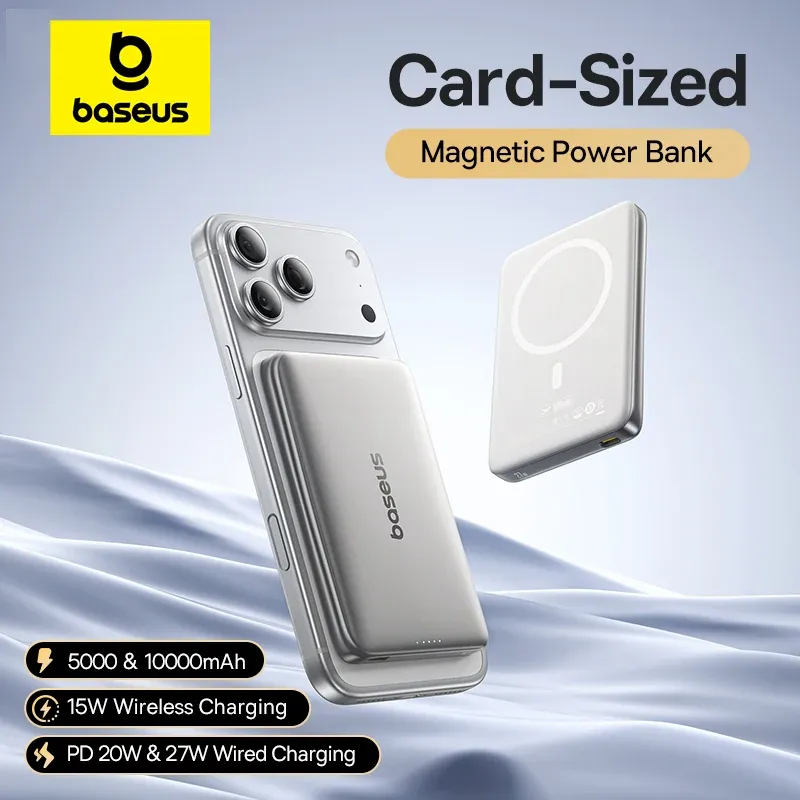 【CCC】Baseus 10000 mAh magnetische Powerbank PD 27 W, 5000 mAh magnetische Powerbank PD 20 W Powerbank im Kartengröße für iPhone 17 Samsung