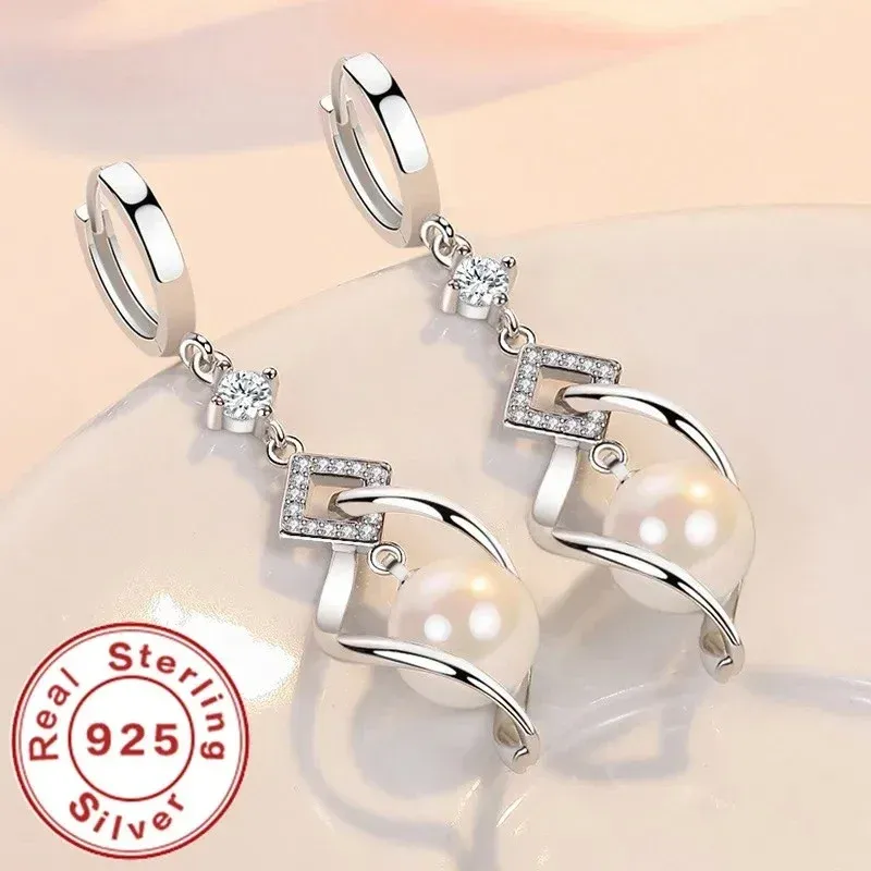 Ohrringe aus 925er-Sterlingsilber, AAAAA-Zirkon, natürliche Perle, für Damen, modisch, wunderschön, Hochzeit, Verlobung, Party, Schmuck