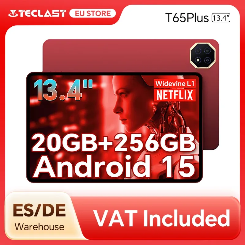Teclast T65 Plus Tablet 13,4 Zoll 120 Hz IPS Android 15 20 GB RAM (8 GB + 12 GB) 256 GB ROM Helio G99 10000 mAh 18 W Schnellladung GPS T65Plus