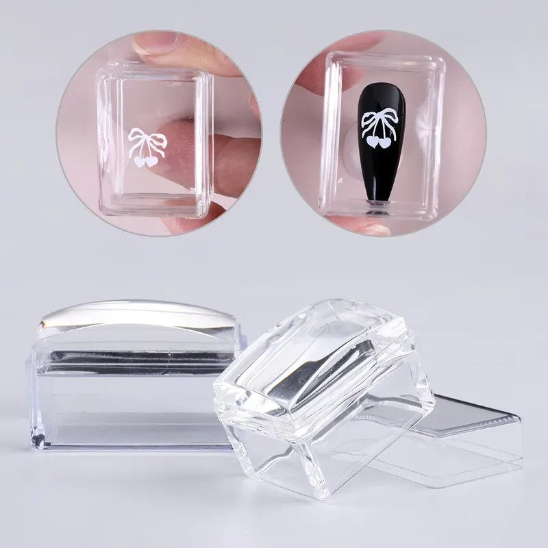 Quadratische Nägel Kunst Stamping Platten Kit Französisch Maniküre Transparent Silikon Polnischen Schablone Vorlage Siegel Stamper Schaber Nagel Werkzeug