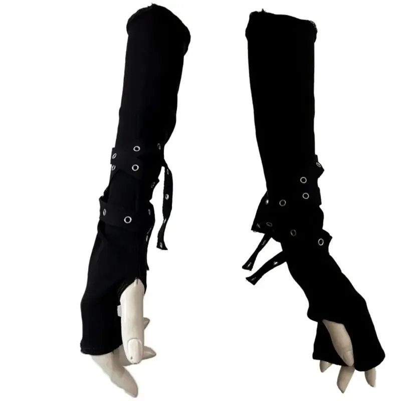 Halbfingeriger Gothic-Armwärmer, Unisex-Manschettenschnallen-Design, Sonnenschutzhülle, coole schwarze Sonnenschutzhülle, Streetwear